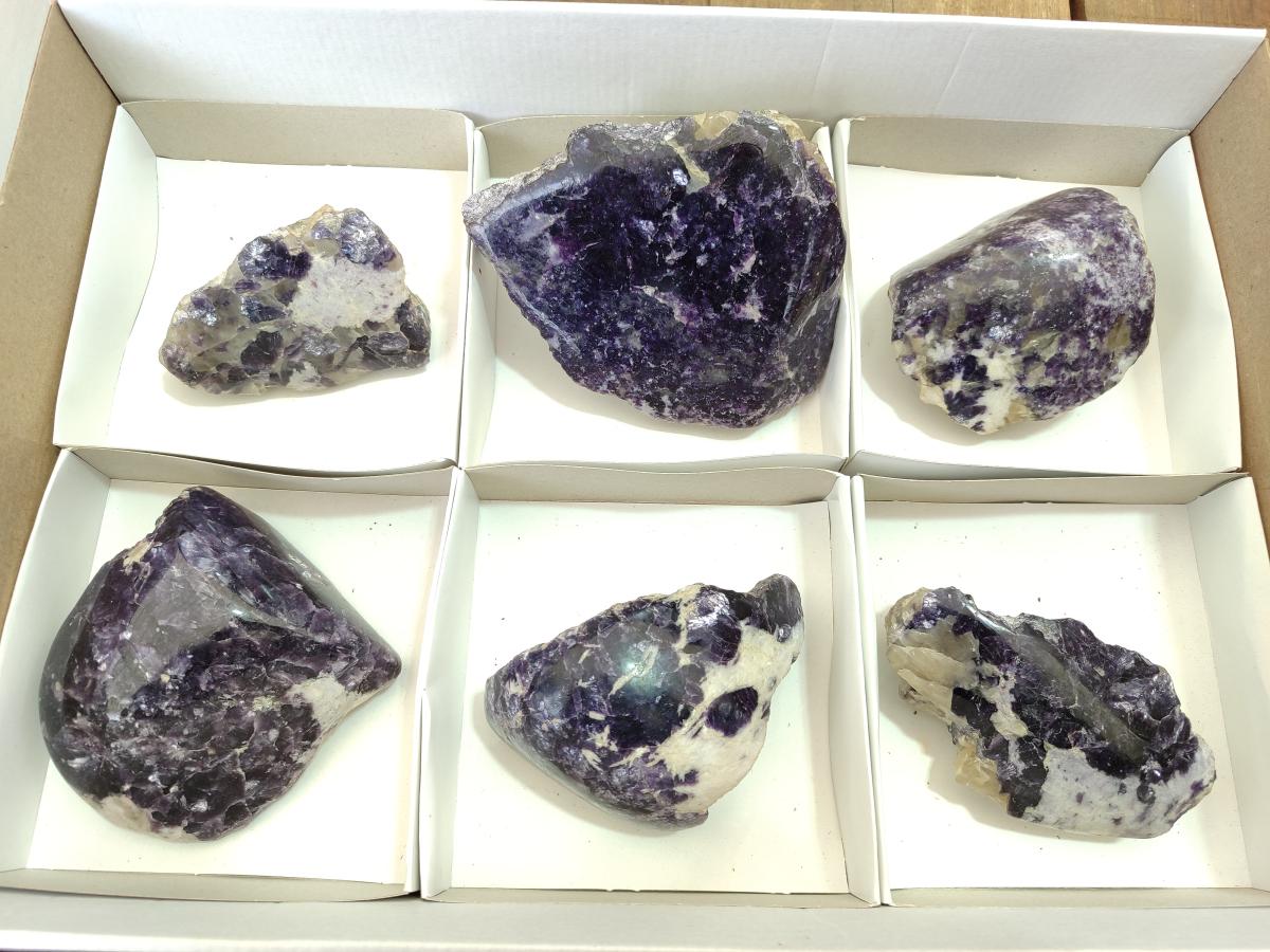 Polished One Side Silver Leaf Lepidolite x 6 From Zimbabwe