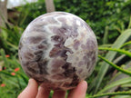 Polished XL Flower Amethyst Sphere with Orange Feldspar Stand x 2 From Madagascar