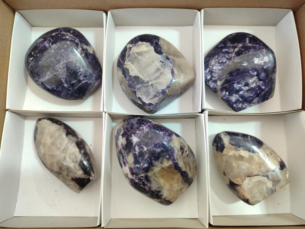 Polished Silver Leaf Lepidolite Standing Display Pieces x 6 From Zimbabwe