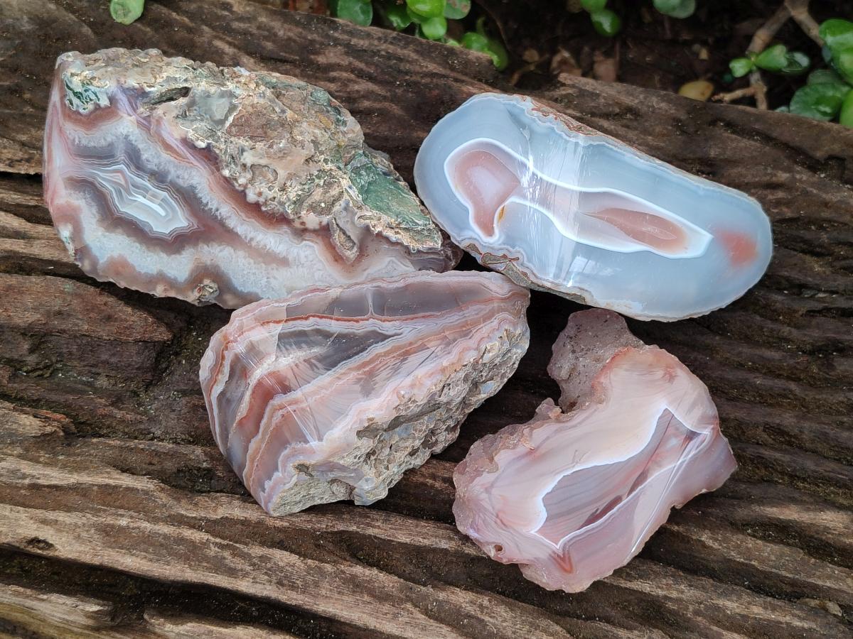 Polished One Side Red Shashe River Agate Nodules x 4 From Shashe River, Zimbabwe