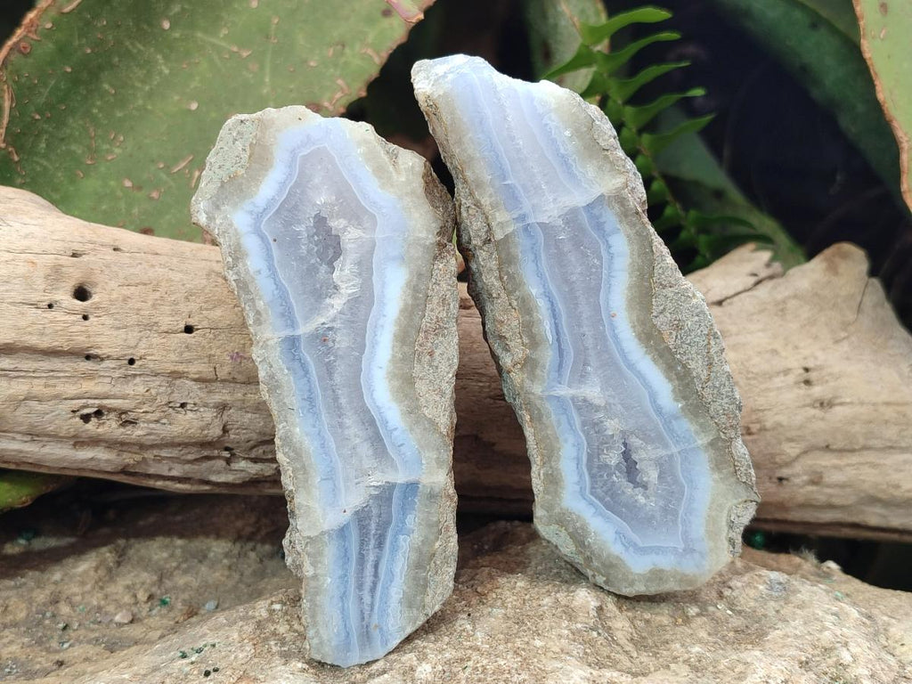 Polished One Side Blue Lace Agate Geodes Slices x 6 From Nsanje, Malawi