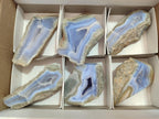 Polished One Side Blue Lace Agate Geodes Slices x 6 From Nsanje, Malawi