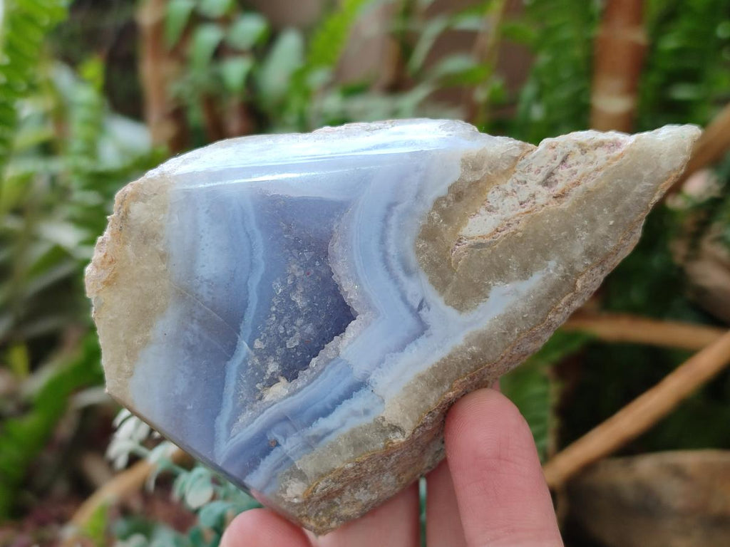 Polished One Side Blue Lace Agate Geodes Slices x 6 From Nsanje, Malawi