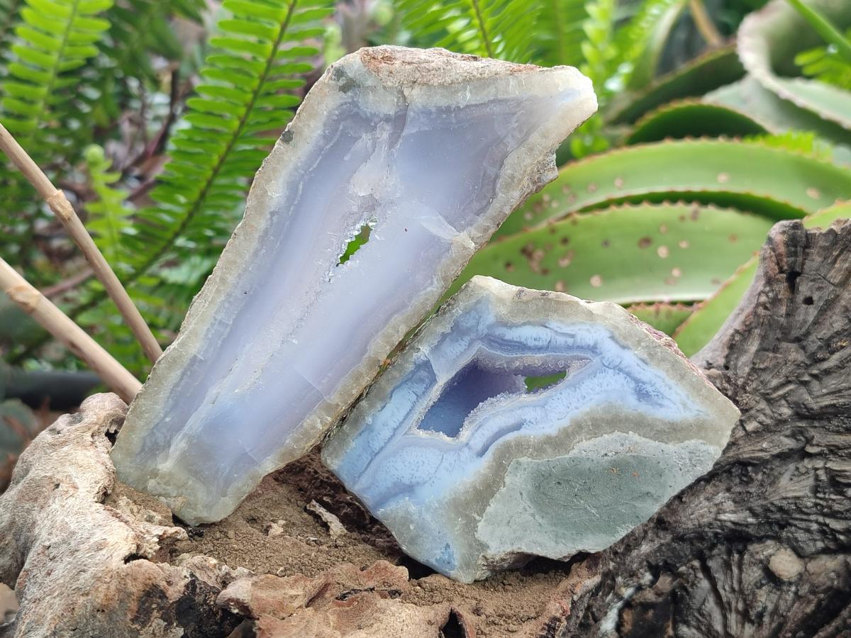 Polished One Side Blue Lace Agate Geodes Slices x 6 From Nsanje, Malawi
