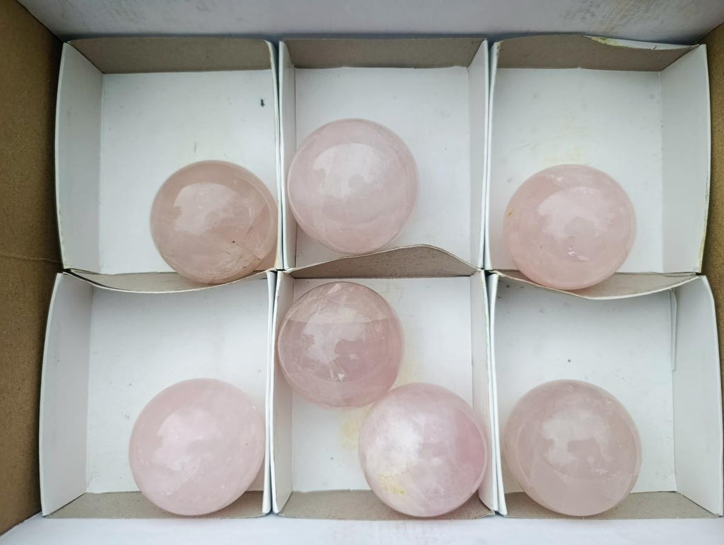 Polished Small Gemmy Rose Quartz Sphere x 6 From Madagascar - Toprock Gemstones and Minerals 
