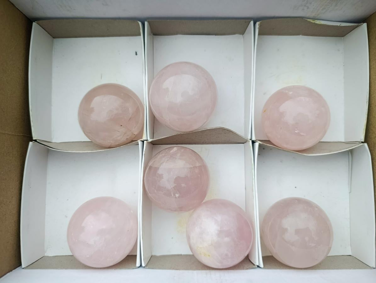 Polished Small Gemmy Rose Quartz Sphere x 6 From Madagascar - Toprock Gemstones and Minerals 