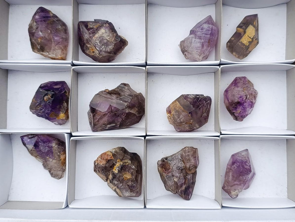 Natural Smokey Window Amethyst Skeletal Crystals x 12 From Chiredzi, Zimbabwe - Toprock Gemstones and Minerals 