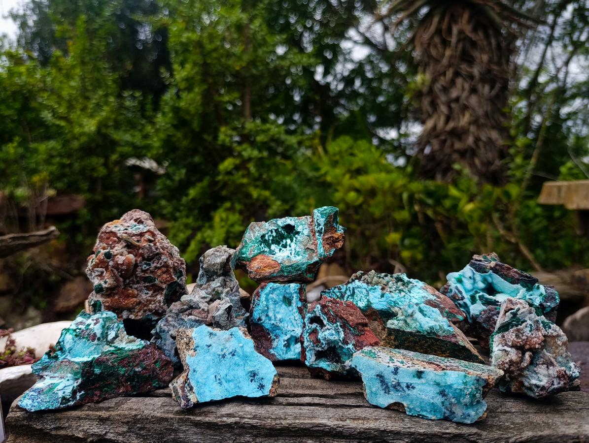 Natural Rare Drusy Coated Chrysocolla Specimens with Malachite on Dolomite Matrix x 12 From Lupoto Mine, Congo - Toprock Gemstones and Minerals 