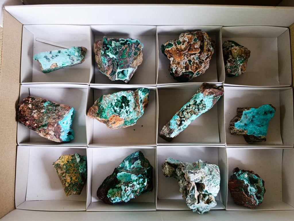 Natural Rare Drusy Coated Chrysocolla Specimens with Malachite on Dolomite Matrix x 12 From Lupoto Mine, Congo - Toprock Gemstones and Minerals 