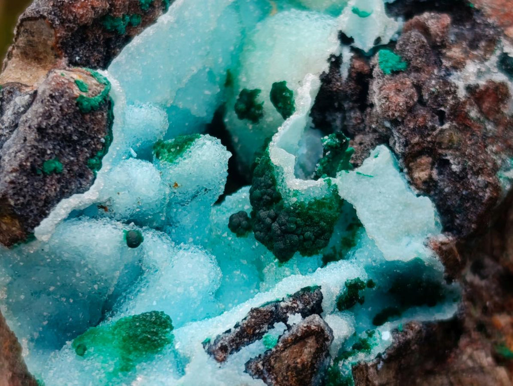 Natural Rare Drusy Coated Chrysocolla Specimens with Malachite on Dolomite Matrix x 12 From Lupoto Mine, Congo - Toprock Gemstones and Minerals 