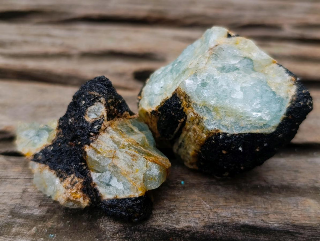 Natural Rare Aquamarine in Black Tourmaline Specimens x 70 From Karibib, Namibia - Toprock Gemstones and Minerals 