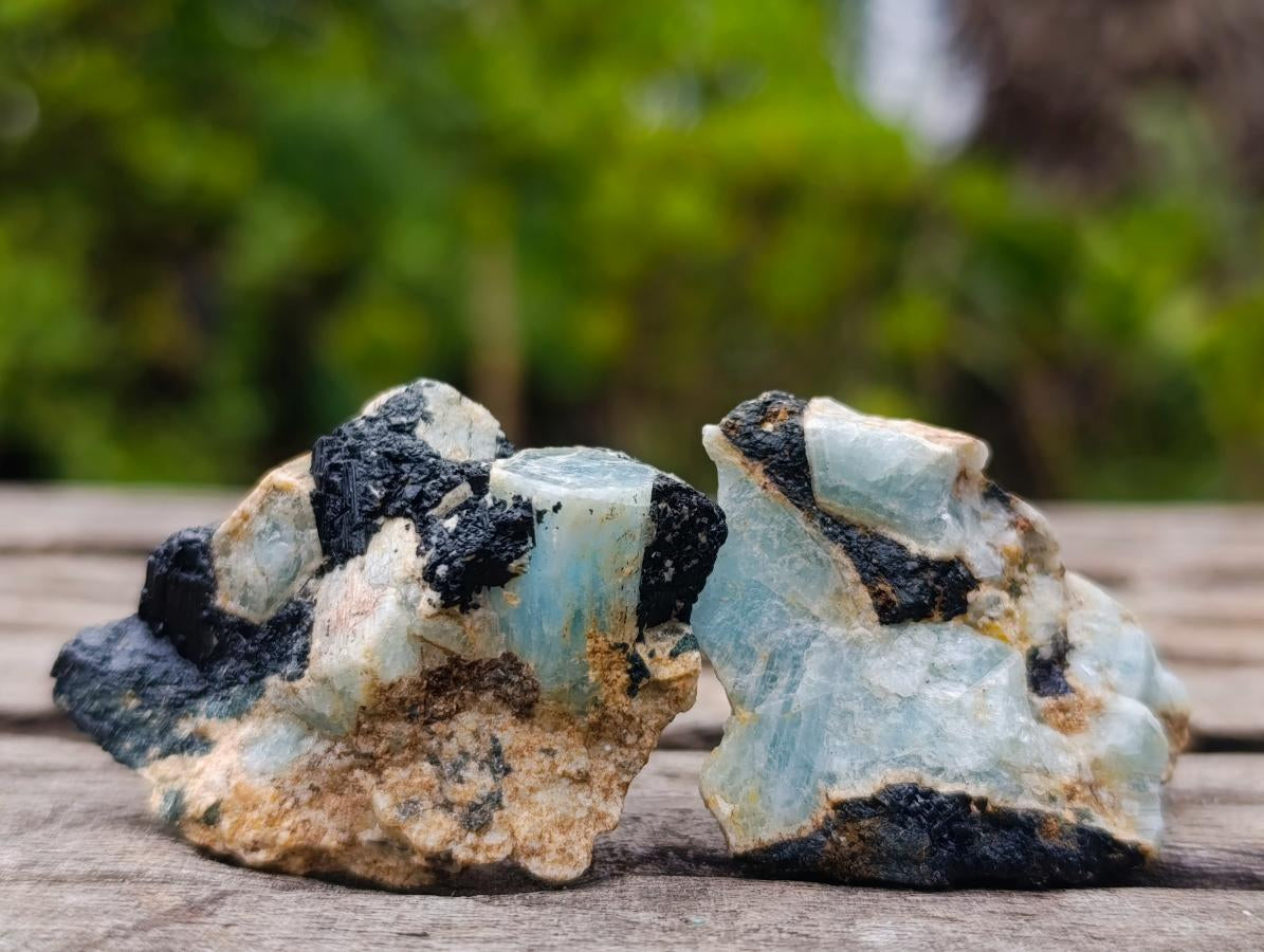 Natural Rare Aquamarine in Black Tourmaline Specimens x 70 From Karibib, Namibia - Toprock Gemstones and Minerals 
