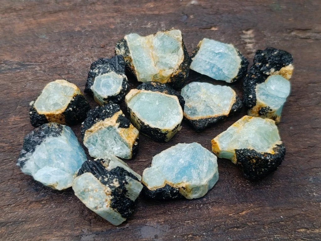 Natural Rare Aquamarine in Black Tourmaline Specimens x 70 From Karibib, Namibia - Toprock Gemstones and Minerals 