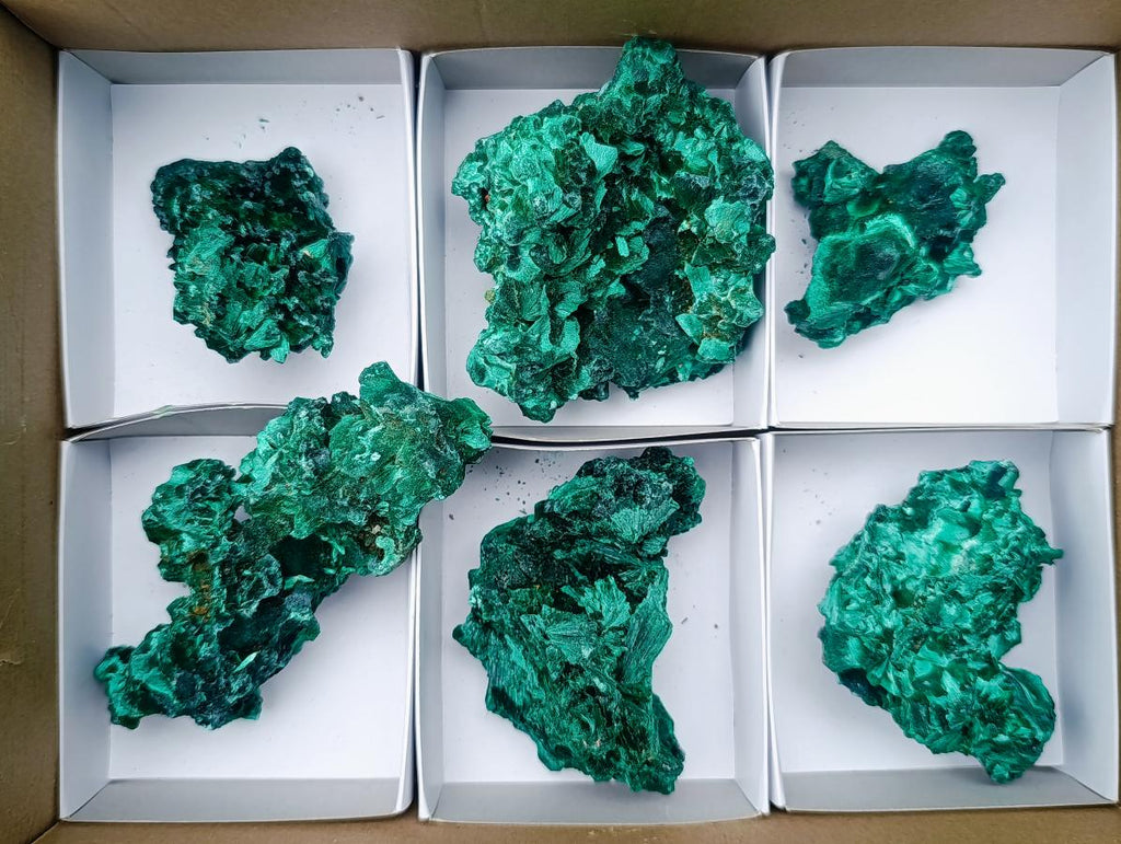 Natural Silky Malachite Specimens x 6 From Kasompe, Congo - Toprock Gemstones and Minerals 