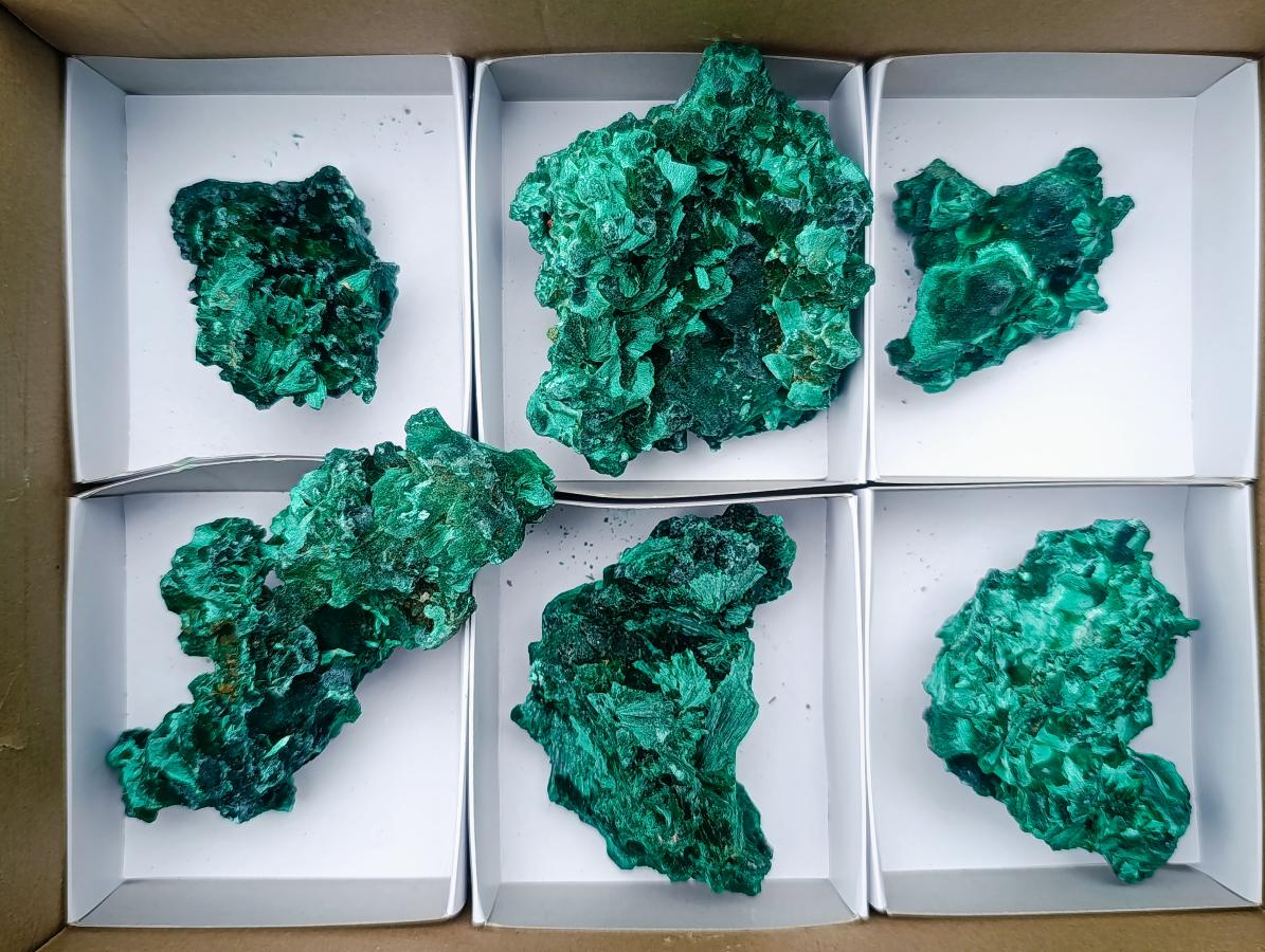 Natural Silky Malachite Specimens x 6 From Kasompe, Congo - Toprock Gemstones and Minerals 