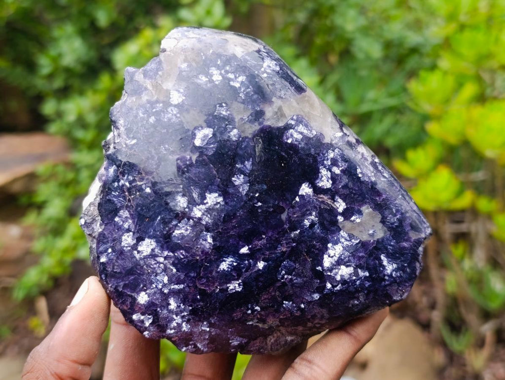 Polished Large One Side Silver Leaf Lepidolite Slices x 4 From Zimbabwe - Toprock Gemstones and Minerals 