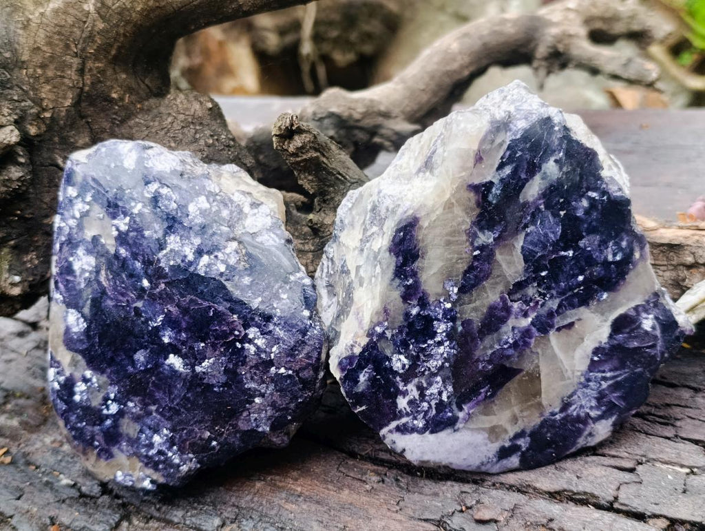 Polished Large One Side Silver Leaf Lepidolite Slices x 4 From Zimbabwe - Toprock Gemstones and Minerals 