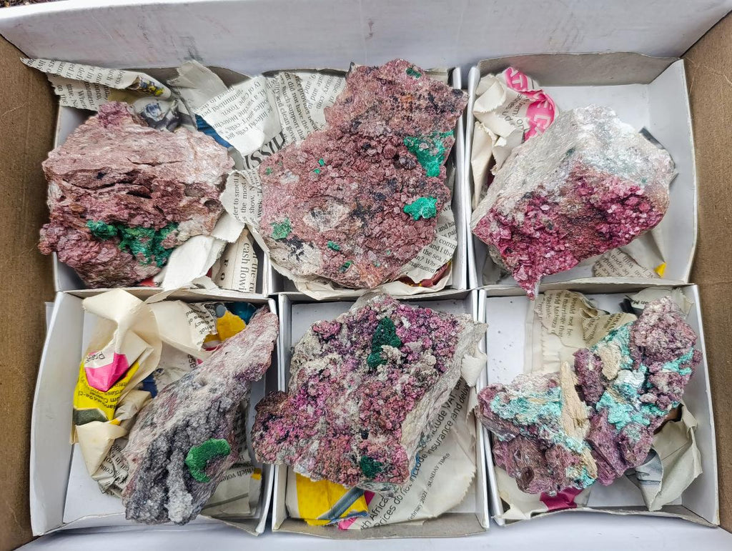 Natural Salrose Cobaltoan Dolomite Specimens with Malachite and Chrysocolla x 6 From Kakanda, Congo - Toprock Gemstones and Minerals 