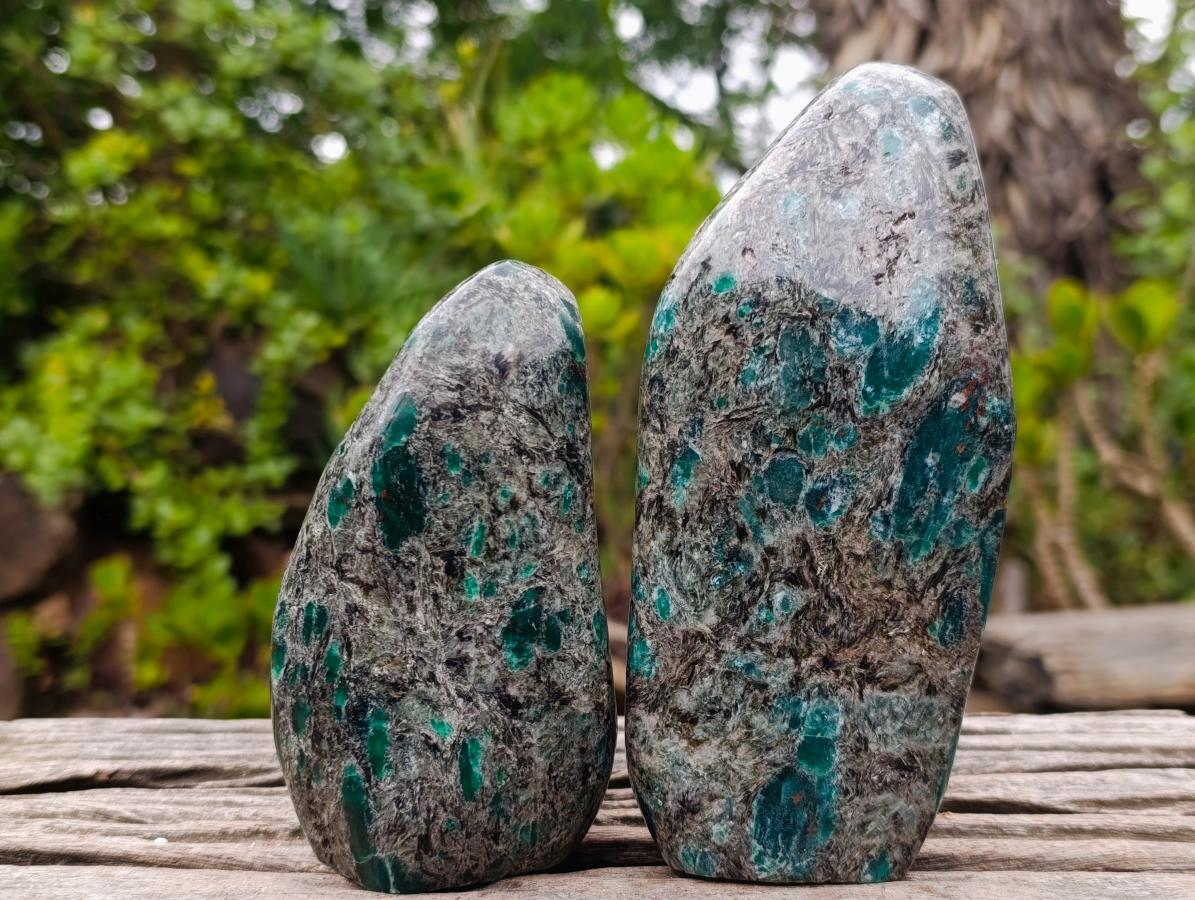 Polished Emerald Mica 'Mutokolite' Standing Display Pieces x 2 From Mutoko, Zimbabwe - Toprock Gemstones and Minerals 
