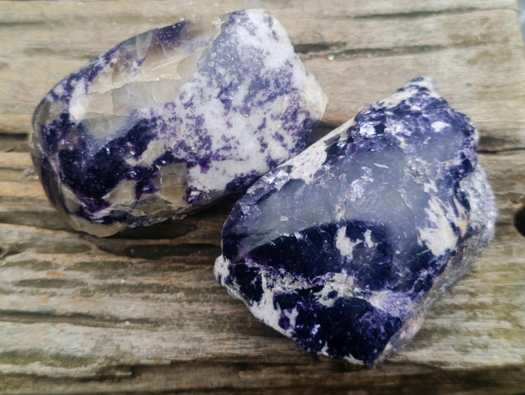 Polished One Side Silver Leaf Lepidolite Slices x 4 From Zimbabwe - Toprock Gemstones and Minerals 