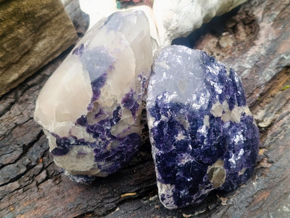 Polished One Side Silver Leaf Lepidolite Slices x 4 From Zimbabwe - Toprock Gemstones and Minerals 