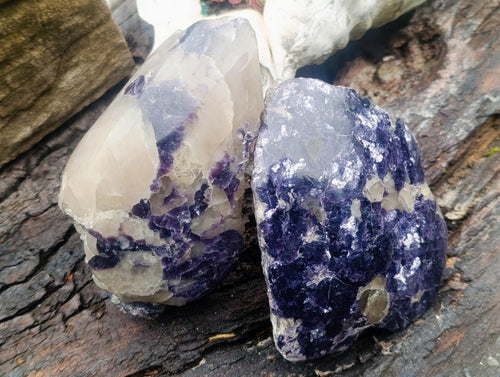 Polished One Side Silver Leaf Lepidolite Slices x 4 From Zimbabwe - Toprock Gemstones and Minerals 