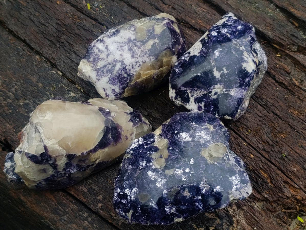 Polished One Side Silver Leaf Lepidolite Slices x 4 From Zimbabwe - Toprock Gemstones and Minerals 