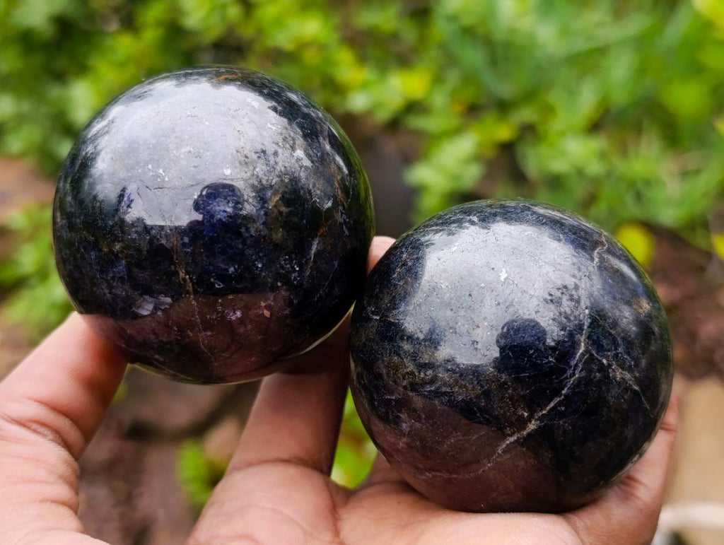 Polished Blue Iolite "Water Sapphire" Spheres x 6 From Madagascar - Toprock Gemstones and Minerals 