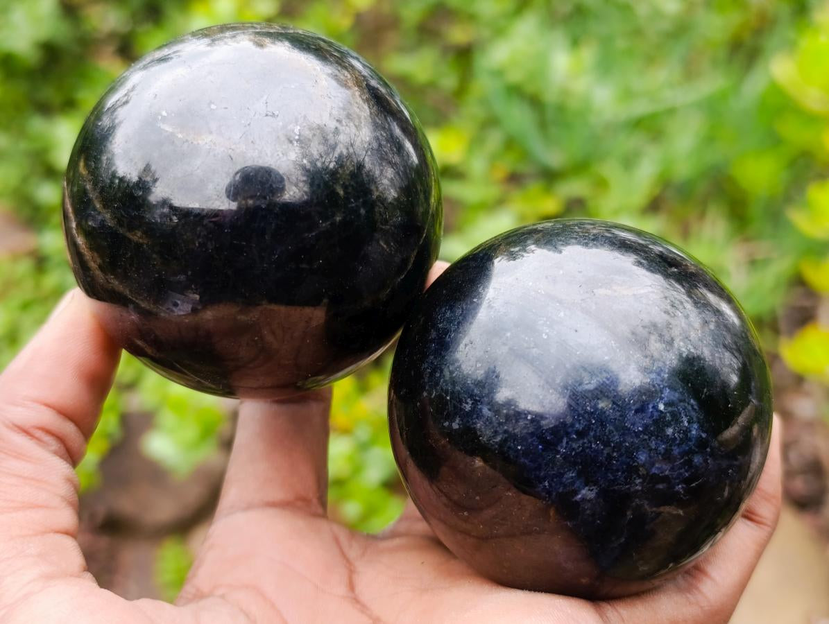 Polished Blue Iolite "Water Sapphire" Spheres x 6 From Madagascar - Toprock Gemstones and Minerals 