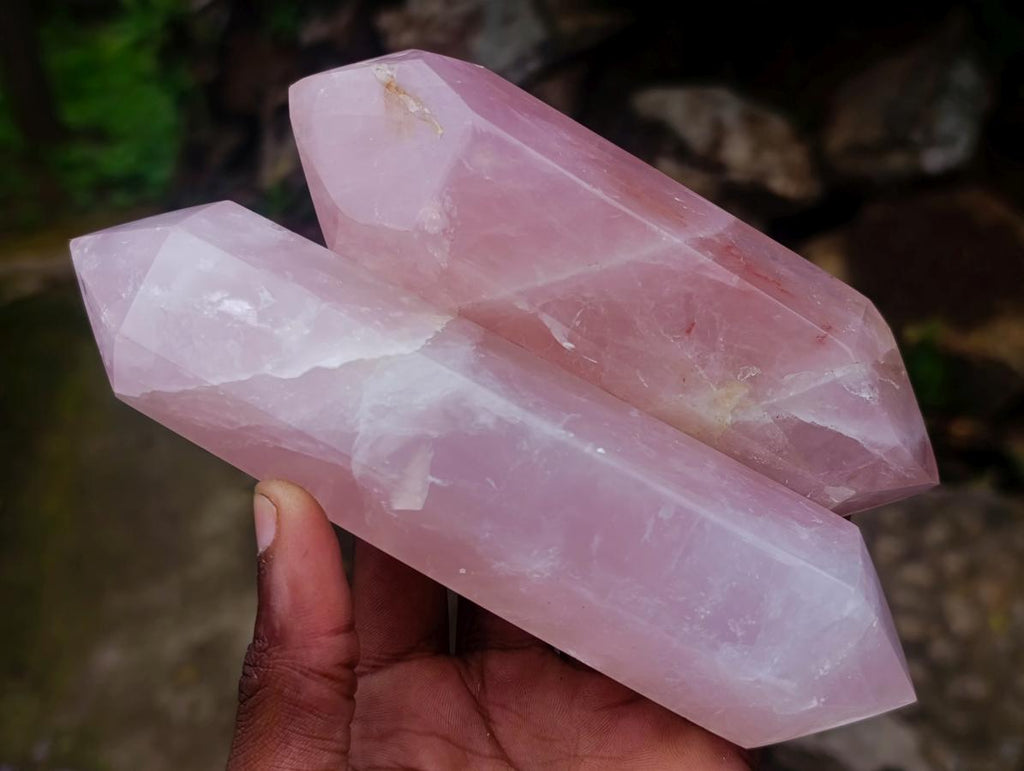 Polished Double Terminated Gemmy Rose Quartz Crystals x 6 From Madagascar - Toprock Gemstones and Minerals 