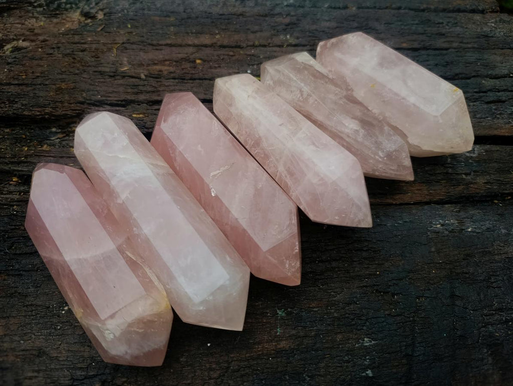 Polished Double Terminated Gemmy Rose Quartz Crystals x 6 From Madagascar - Toprock Gemstones and Minerals 