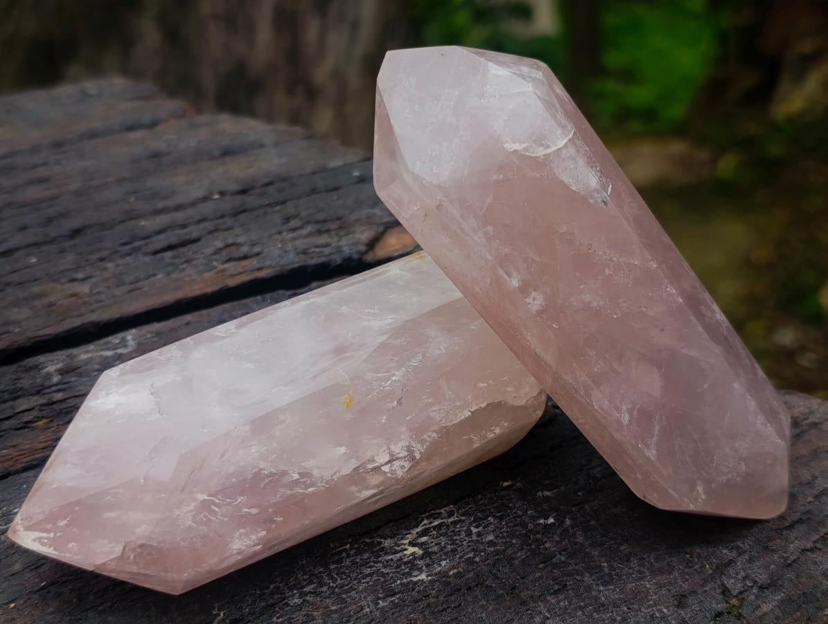 Polished Double Terminated Gemmy Rose Quartz Crystals x 6 From Madagascar - Toprock Gemstones and Minerals 