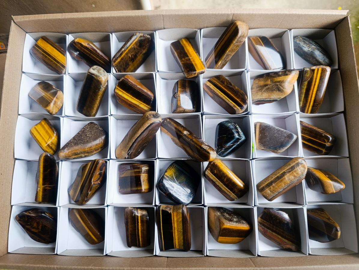 Polished Golden Tigers Eye Tumbled Slabs and Slices x 35 From Prieska, South Africa - Toprock Gemstones and Minerals 