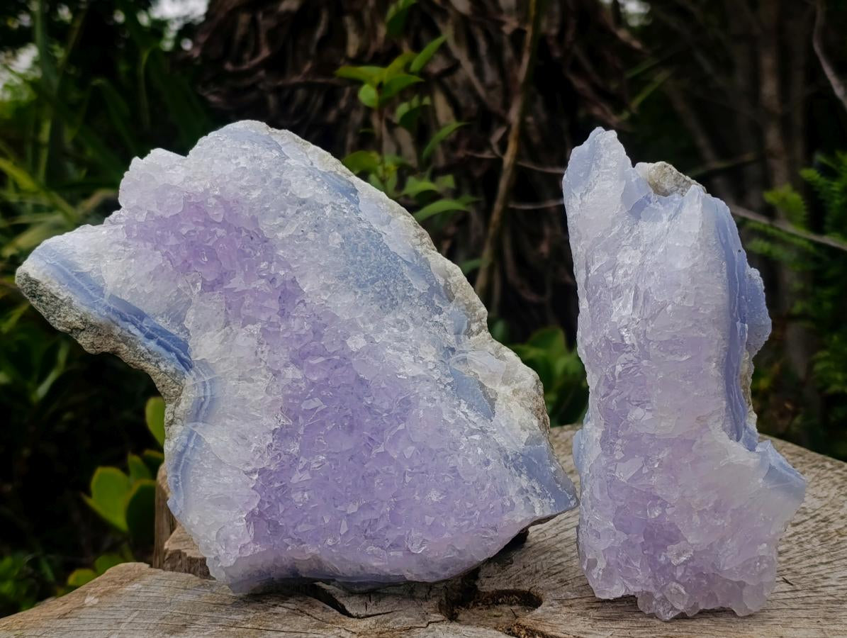 Natural Blue Lace Agate Specimens with Amethyst Centres x 2 From Nsanje, Malawi - Toprock Gemstones and Minerals 
