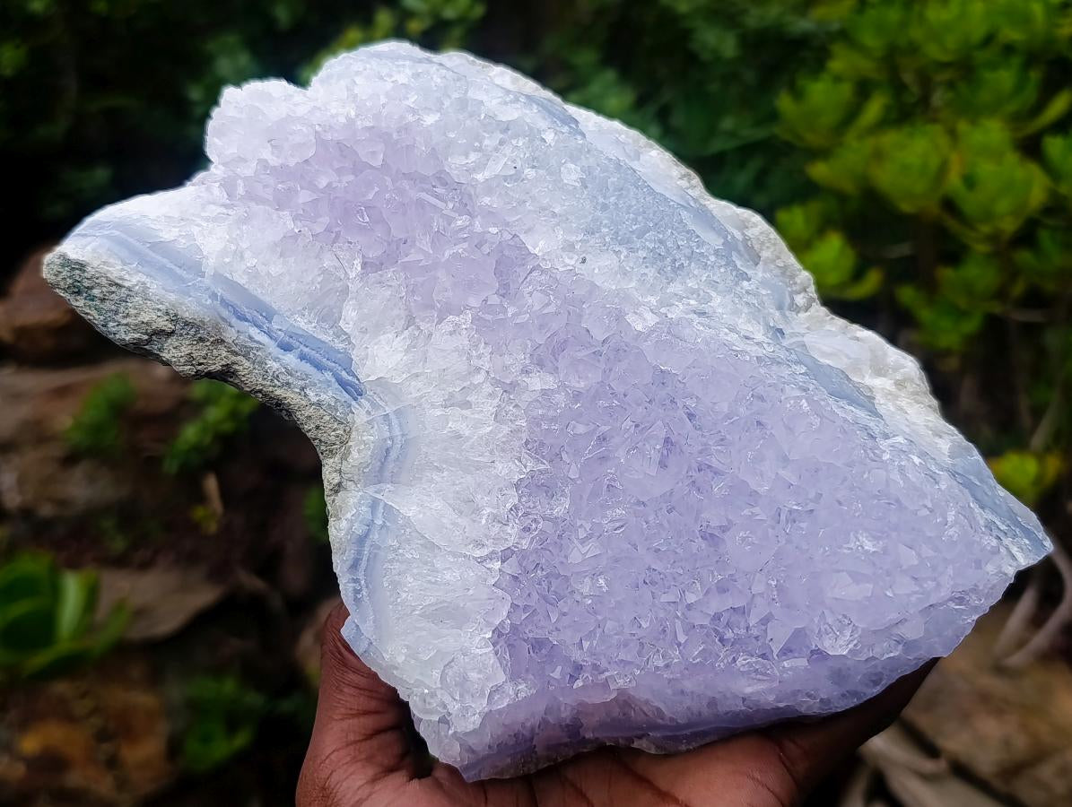 Natural Blue Lace Agate Specimens with Amethyst Centres x 2 From Nsanje, Malawi - Toprock Gemstones and Minerals 