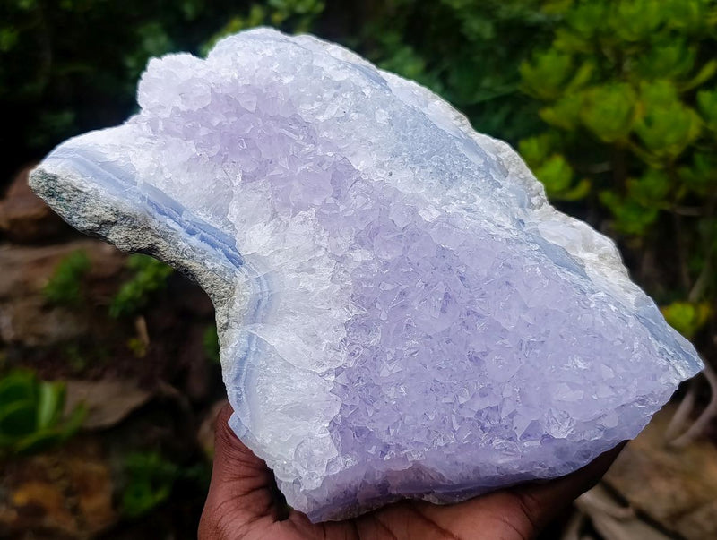 Natural Blue Lace Agate Specimens with Amethyst Centres x 2 From Nsanje, Malawi - Toprock Gemstones and Minerals 