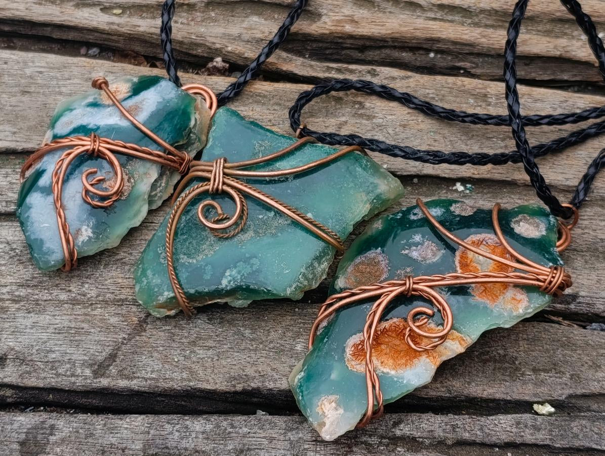 Hand Made Mtorolite Copper Wire Wrapped Stone Necklaces x 6 From Zimbabwe - Toprock Gemstones and Minerals 