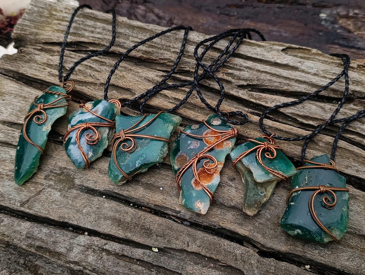 Hand Made Mtorolite Copper Wire Wrapped Stone Necklaces x 6 From Zimbabwe - Toprock Gemstones and Minerals 