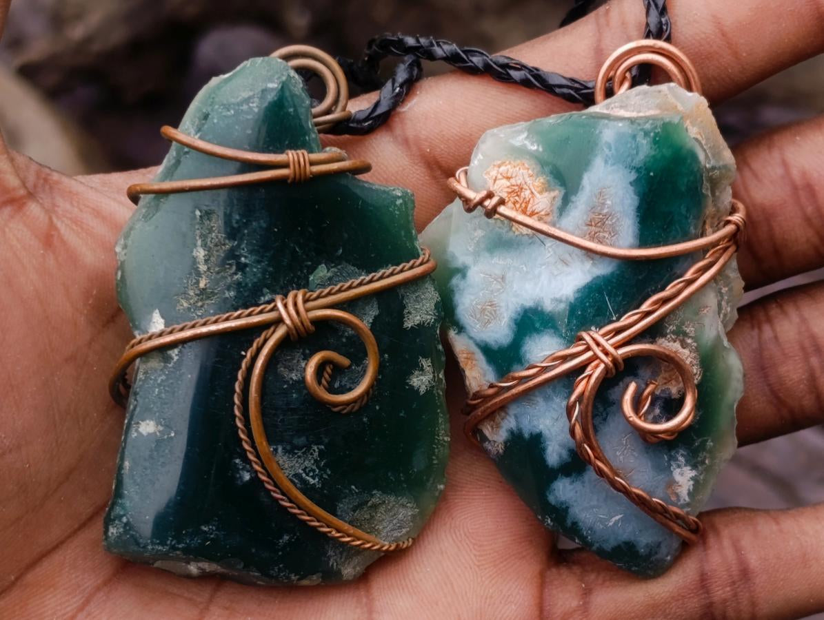 Hand Made Mtorolite Copper Wire Wrapped Stone Necklaces x 6 From Zimbabwe - Toprock Gemstones and Minerals 