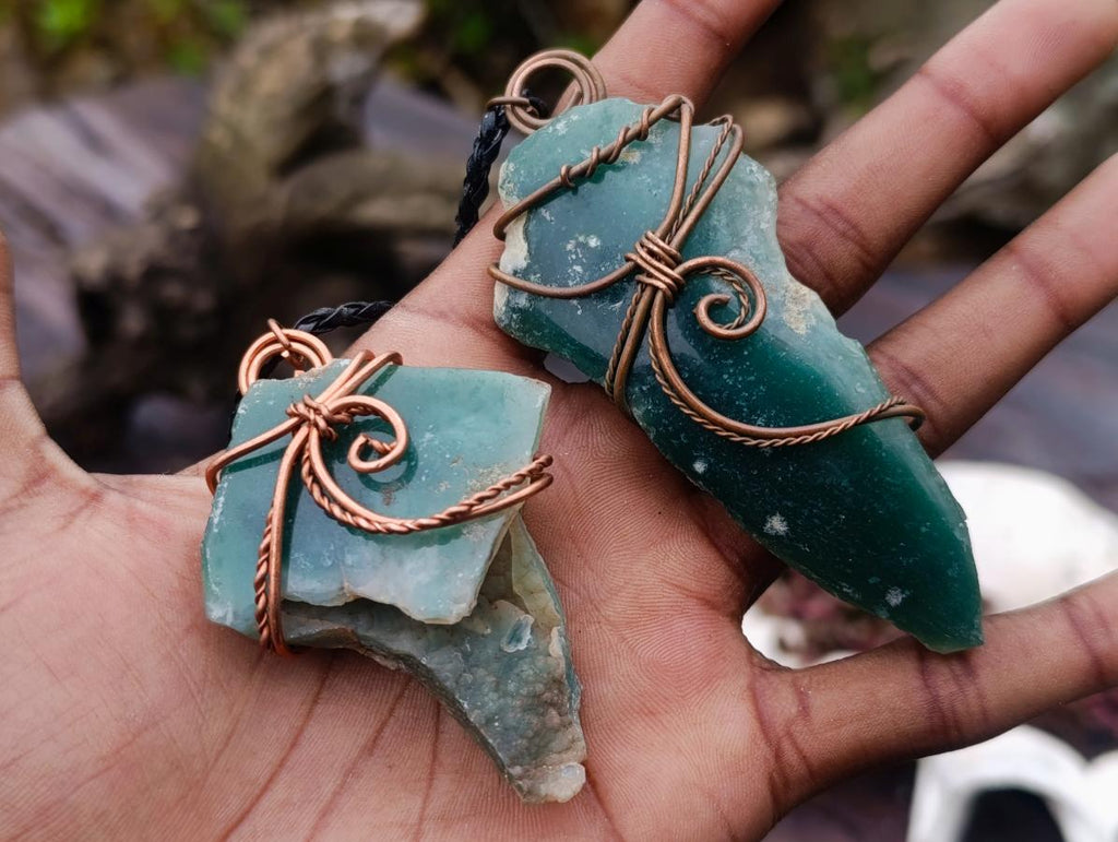 Hand Made Mtorolite Copper Wire Wrapped Stone Necklaces x 6 From Zimbabwe - Toprock Gemstones and Minerals 
