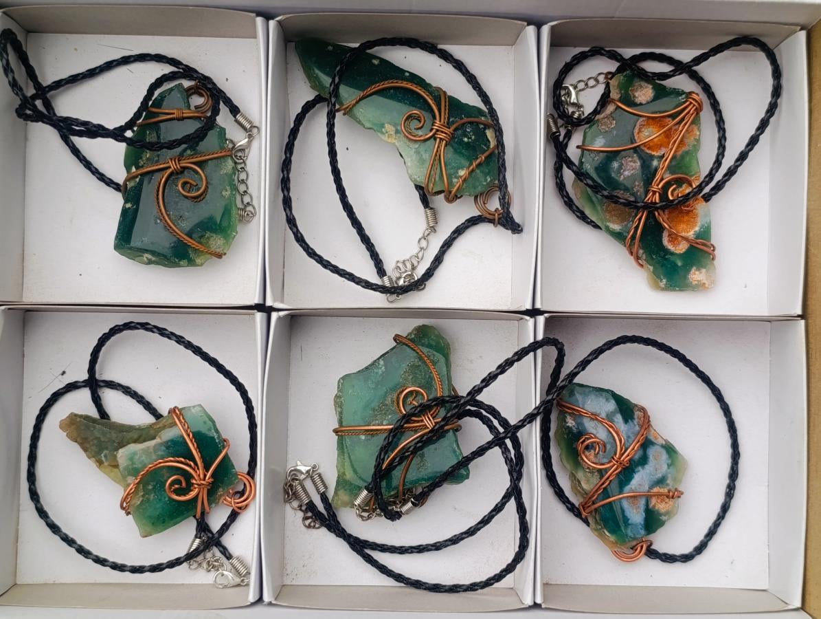Hand Made Mtorolite Copper Wire Wrapped Stone Necklaces x 6 From Zimbabwe - Toprock Gemstones and Minerals 