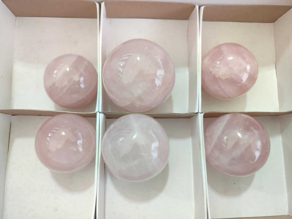 Polished Gemmy Rose Quartz Spheres x 6 From Madagascar - Toprock Gemstones and Minerals 