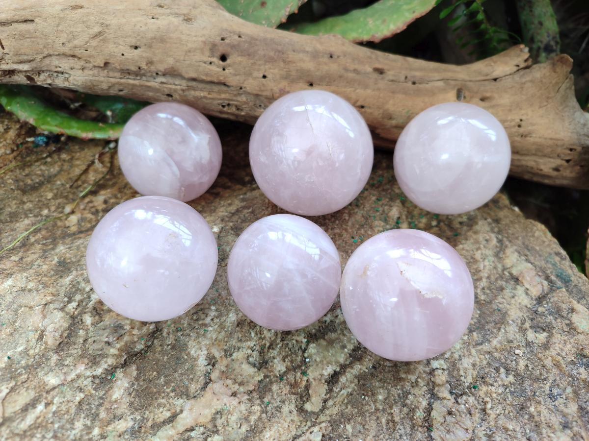 Polished Gemmy Rose Quartz Spheres x 6 From Madagascar - Toprock Gemstones and Minerals 