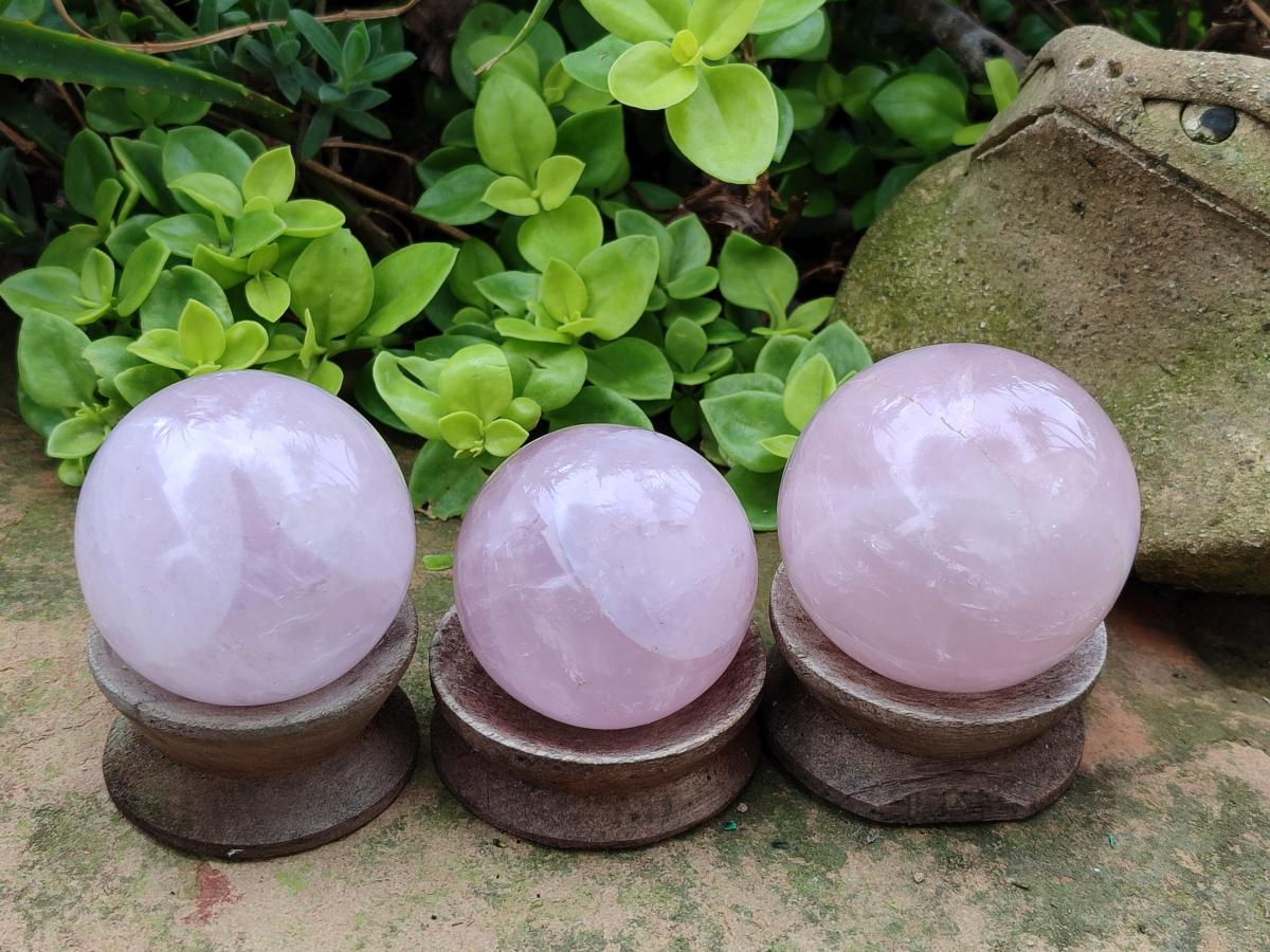 Polished Gemmy Rose Quartz Spheres x 6 From Madagascar - Toprock Gemstones and Minerals 