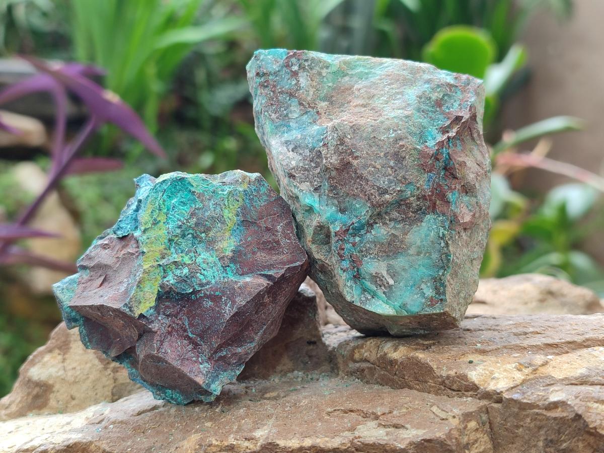 Natural Shattuckite Cobbed Specimens with Associated Minerals x 20 From Kaokoveld, Namibia - Toprock Gemstones and Minerals 