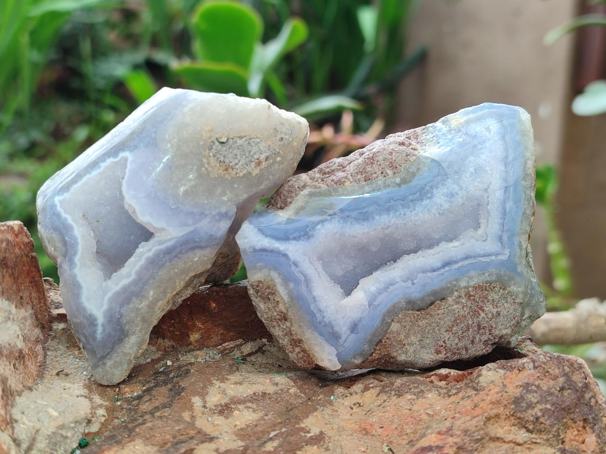 Polished One Side Blue Lace Agate Geodes x 12 From Nsanje, Malawi - Toprock Gemstones and Minerals 