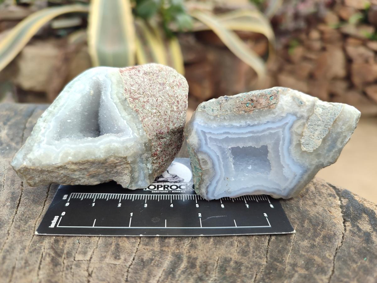 Polished One Side Blue Lace Agate Geodes x 12 From Nsanje, Malawi - Toprock Gemstones and Minerals 