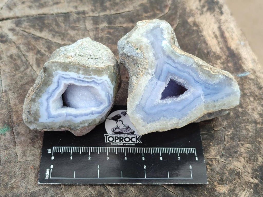 Polished One Side Blue Lace Agate Geodes x 12 From Nsanje, Malawi - Toprock Gemstones and Minerals 