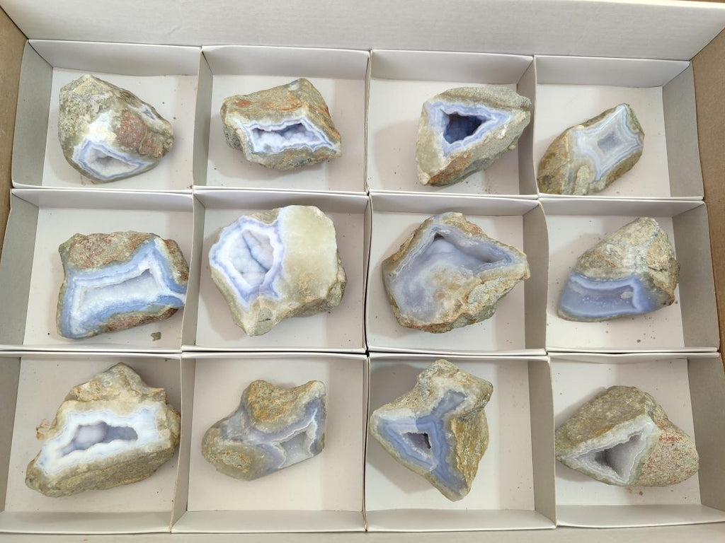 Polished One Side Blue Lace Agate Geodes x 12 From Nsanje, Malawi - Toprock Gemstones and Minerals 