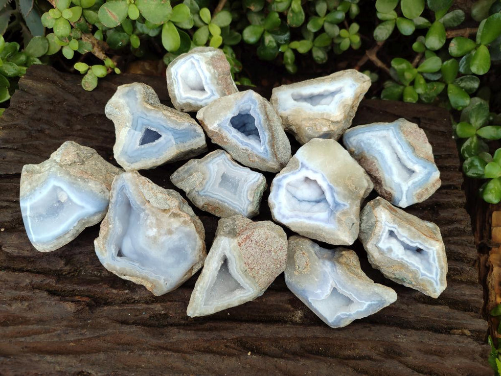 Polished One Side Blue Lace Agate Geodes x 12 From Nsanje, Malawi - Toprock Gemstones and Minerals 